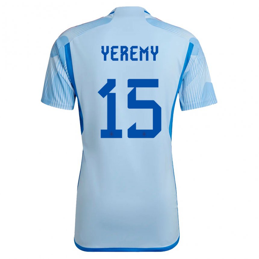 Hombre Camiseta España Yeremy Pino #15 Cielo Azul 2ª Equipación 22-24 La Camisa