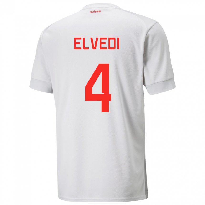 Hombre Camiseta Suiza Nico Elvedi #4 Blanco 2ª Equipación 22-24 La Camisa