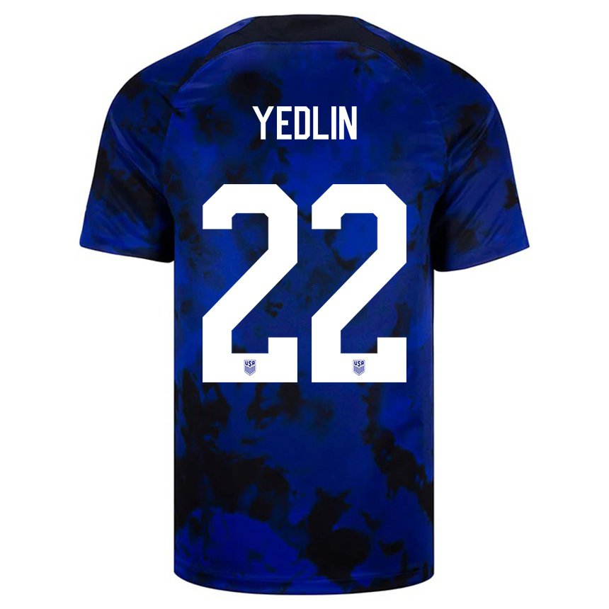 Hombre Camiseta Estados Unidos Deandre Yedlin #22 Azul Real 2ª Equipación 22-24 La Camisa