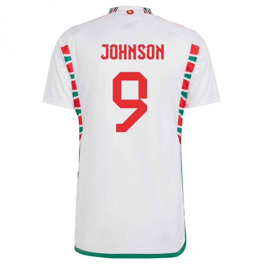 Hombre Camiseta Gales Brennan Johnson #9 Blanco 2ª Equipación 22-24 La Camisa