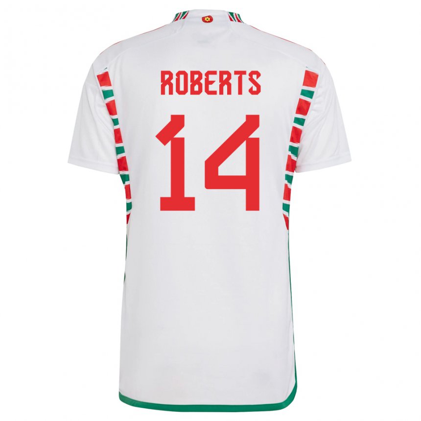 Hombre Camiseta Gales Connor Roberts #14 Blanco 2ª Equipación 22-24 La Camisa
