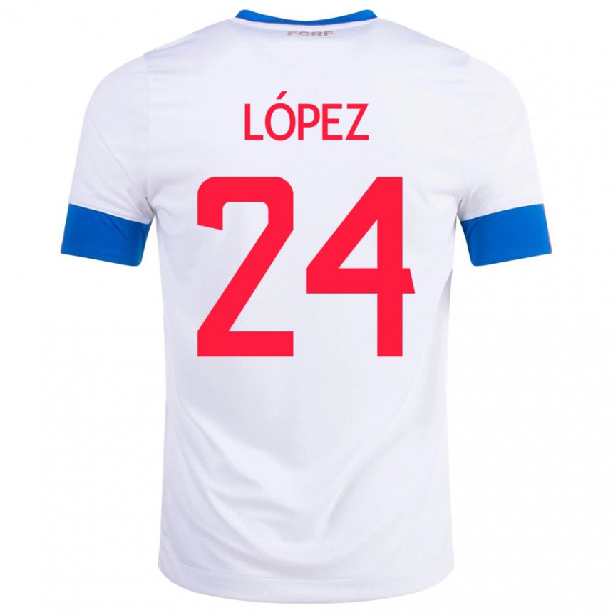 Hombre Camiseta Costa Rica Douglas Lopez #24 Blanco 2ª Equipación 22-24 La Camisa