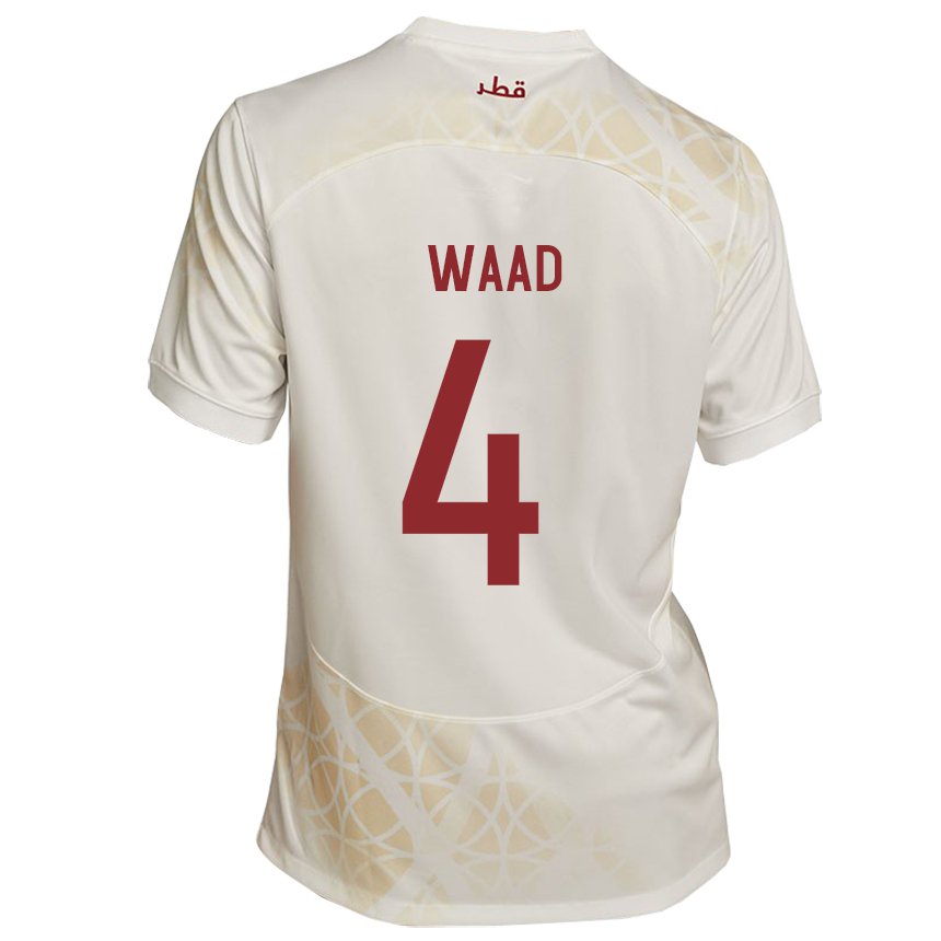 Hombre Camiseta Catar Mohammed Waad #4 Beis Dorado 2ª Equipación 22-24 La Camisa