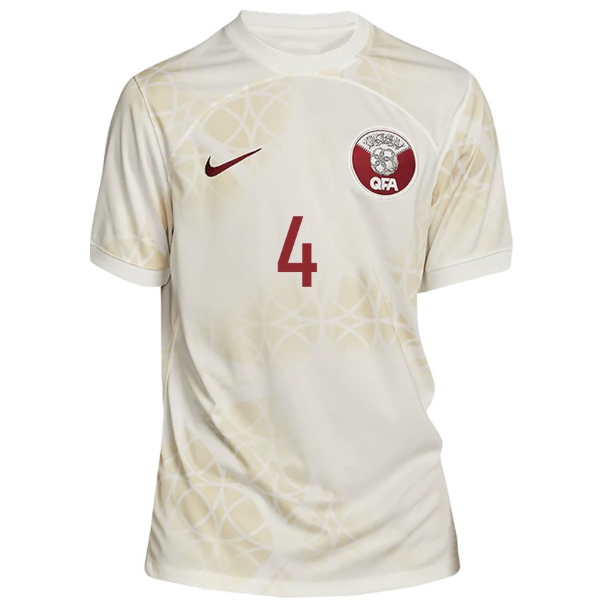 Hombre Camiseta Catar Mohammed Waad #4 Beis Dorado 2ª Equipación 22-24 La Camisa