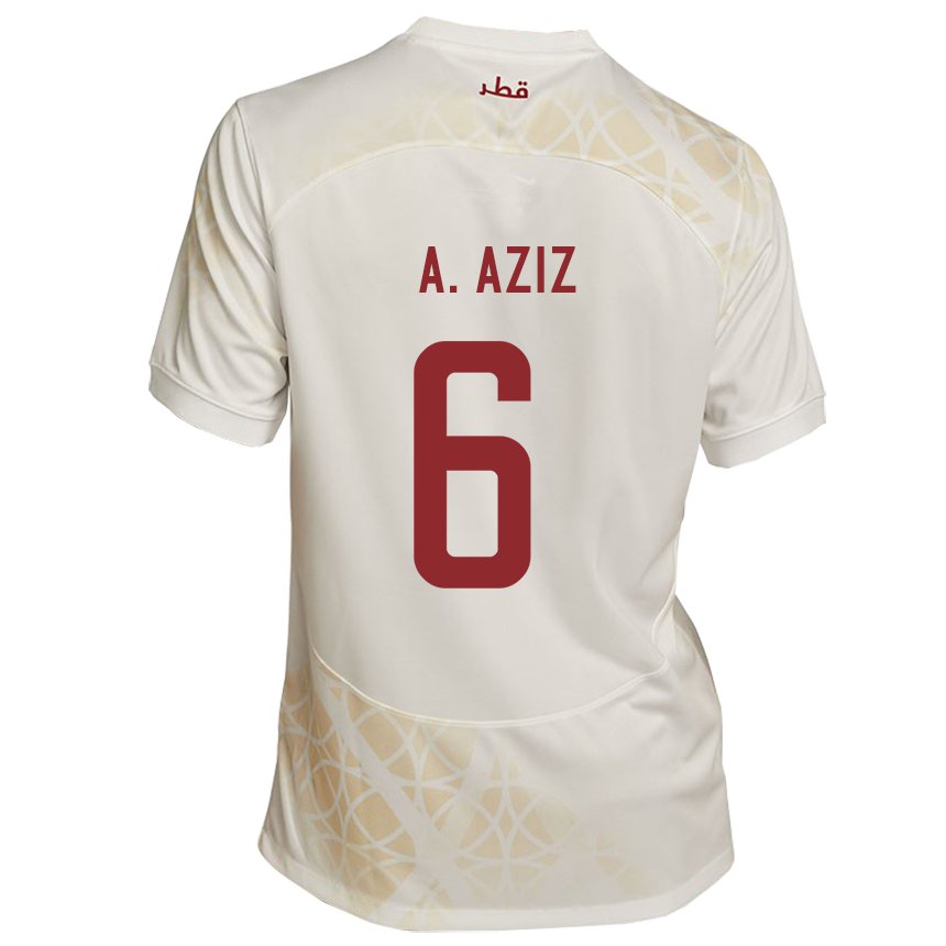 Hombre Camiseta Catar Abdulaziz Hatem #6 Beis Dorado 2ª Equipación 22-24 La Camisa