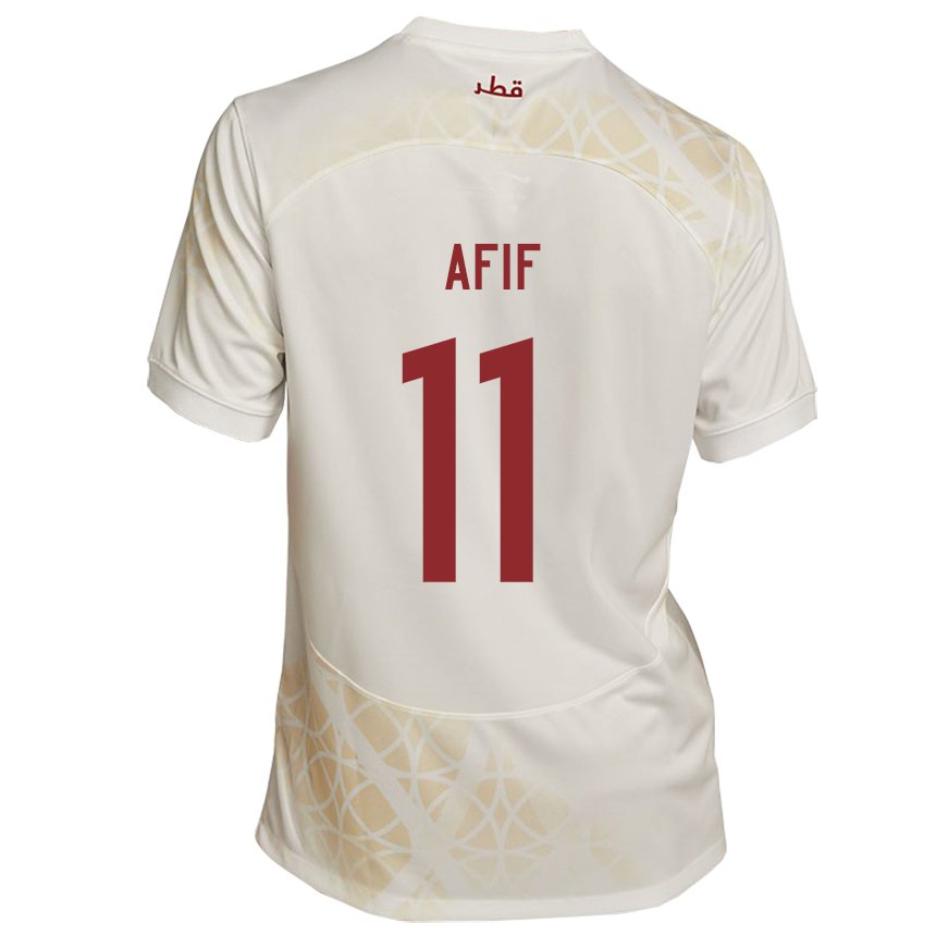 Hombre Camiseta Catar Akram Afif #11 Beis Dorado 2ª Equipación 22-24 La Camisa