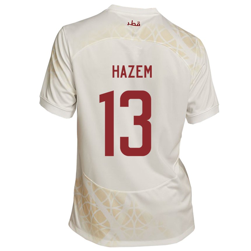 Hombre Camiseta Catar Hazem Shehata #13 Beis Dorado 2ª Equipación 22-24 La Camisa