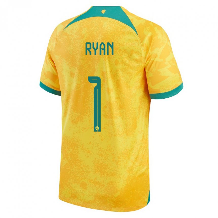 Mujer Camiseta Australia Mathew Ryan #1 Dorado 1ª Equipación 22-24 La Camisa