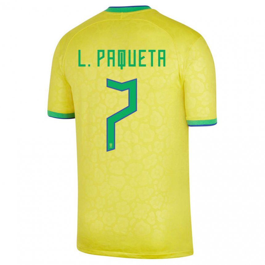 Mujer Camiseta Brasil Lucas Paqueta #7 Amarillo 1ª Equipación 22-24 La Camisa