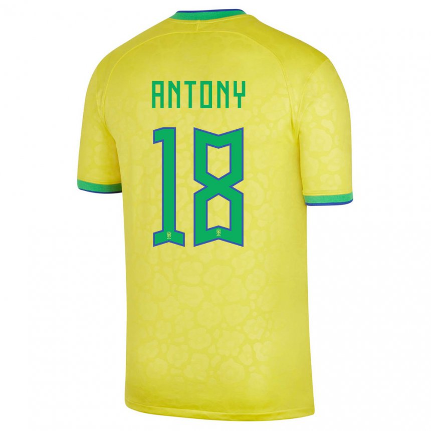 Mujer Camiseta Brasil Antony #18 Amarillo 1ª Equipación 22-24 La Camisa