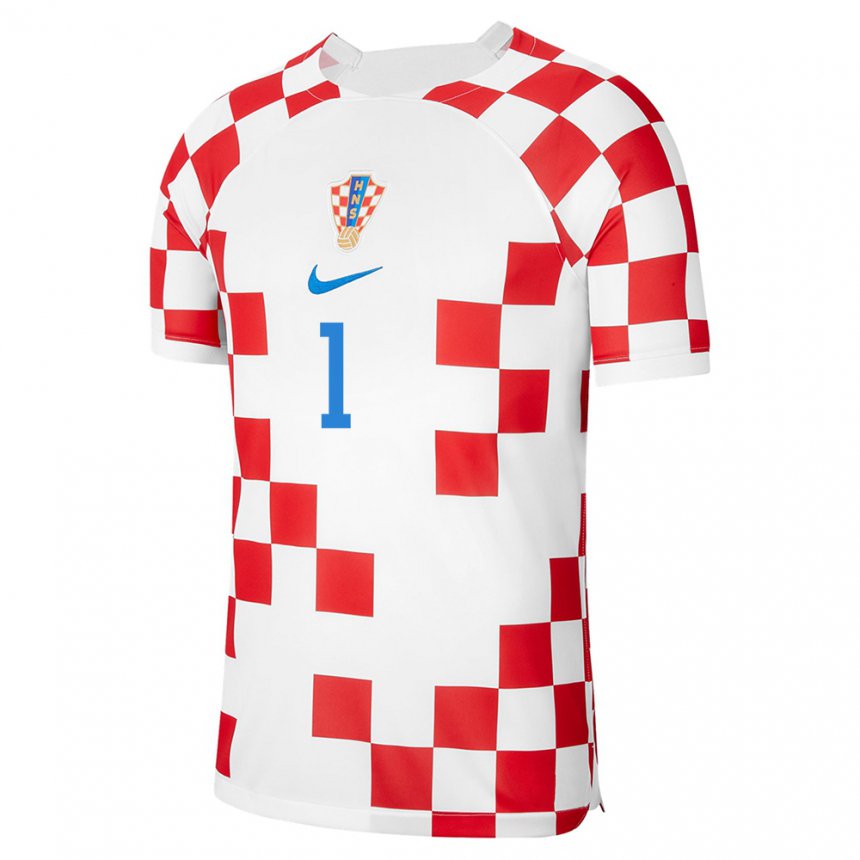 Mujer Camiseta Croacia Dominik Livakovic #1 Rojo Blanco 1ª Equipación 22-24 La Camisa