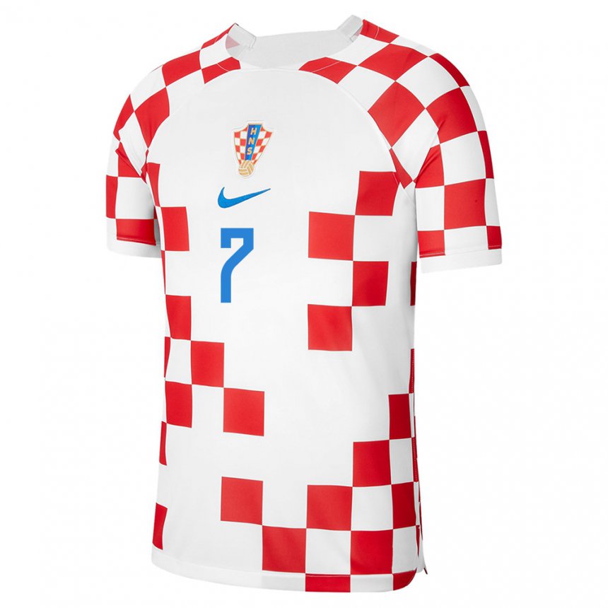 Mujer Camiseta Croacia Lovro Majer #7 Rojo Blanco 1ª Equipación 22-24 La Camisa