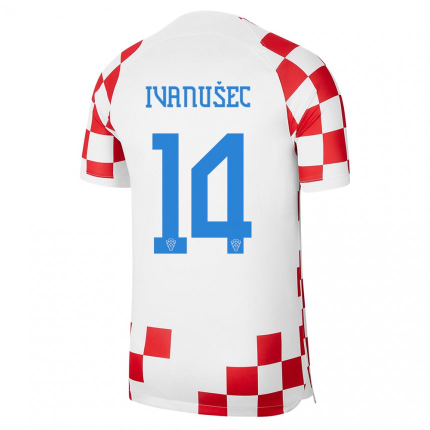 Mujer Camiseta Croacia Luka Ivanusec #14 Rojo Blanco 1ª Equipación 22-24 La Camisa