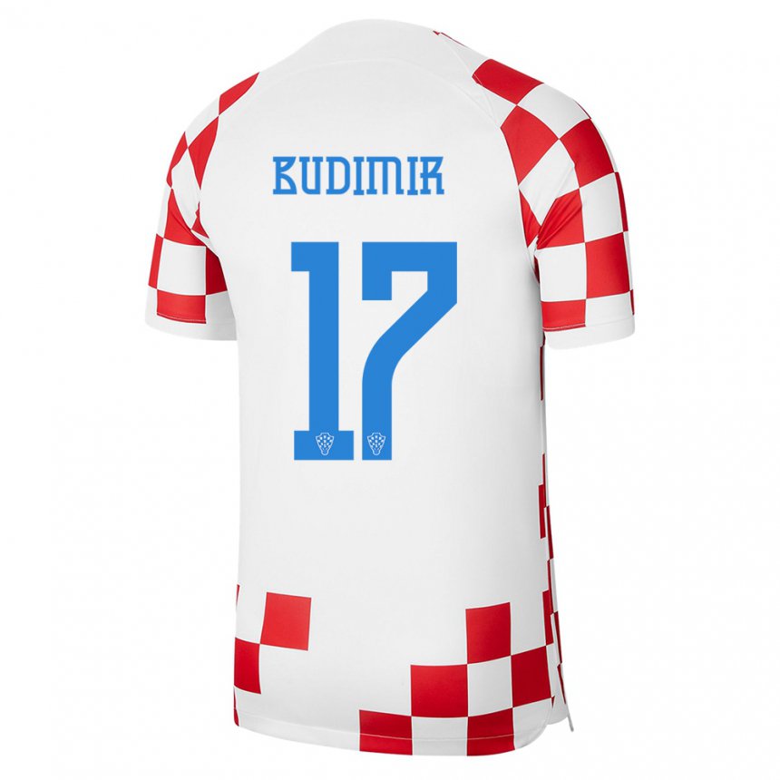 Mujer Camiseta Croacia Ante Budimir #17 Rojo Blanco 1ª Equipación 22-24 La Camisa