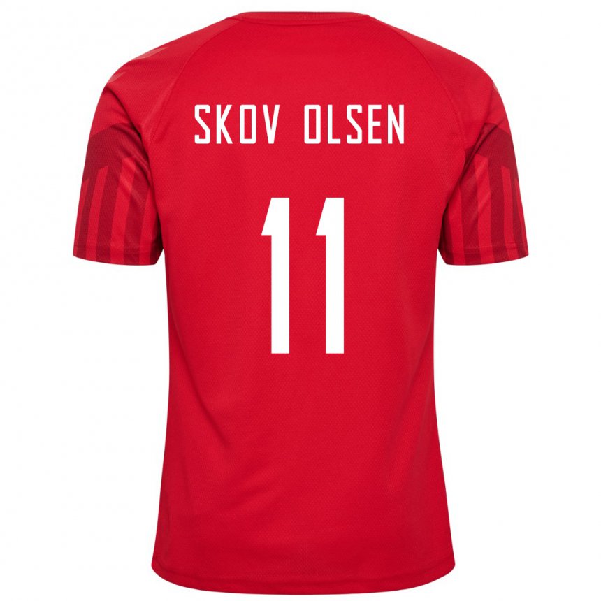 Mujer Camiseta Dinamarca Andreas Skov Olsen #11 Rojo 1ª Equipación 22-24 La Camisa