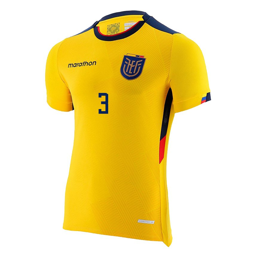 Mujer Camiseta Ecuador Piero Hincapie #3 Amarillo 1ª Equipación 22-24 La Camisa