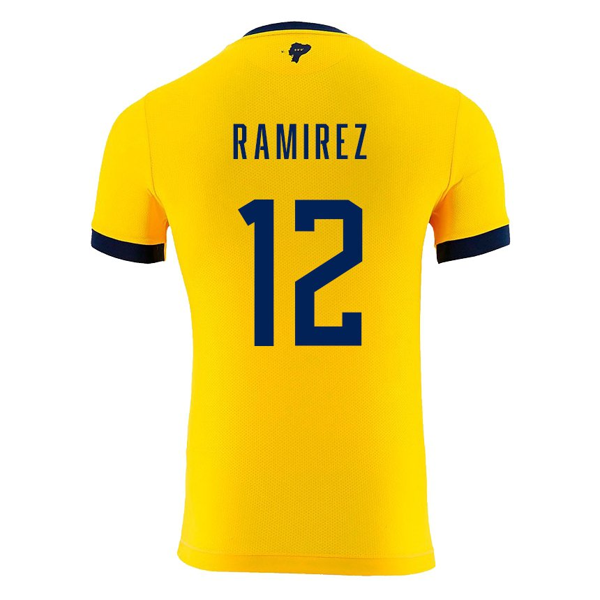 Mujer Camiseta Ecuador Moises Ramirez #12 Amarillo 1ª Equipación 22-24 La Camisa