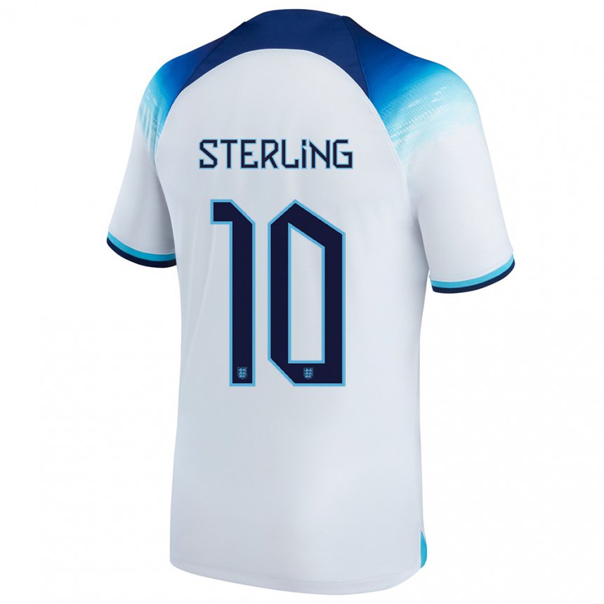 Mujer Camiseta Inglaterra Raheem Sterling #10 Blanco Azul 1ª Equipación 22-24 La Camisa