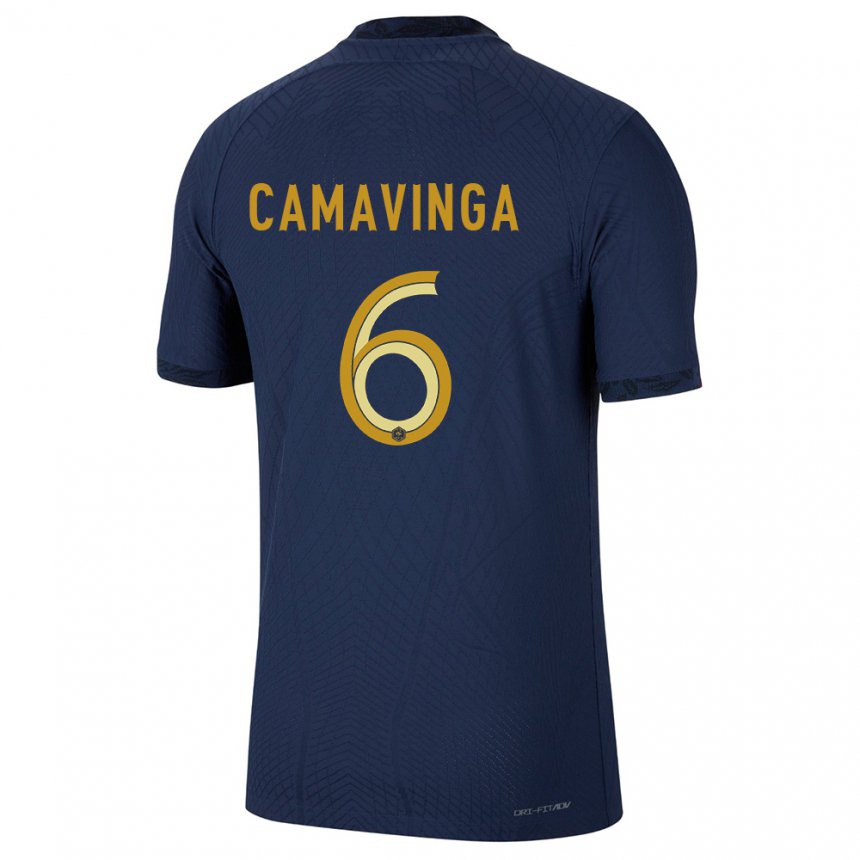 Mujer Camiseta Francia Eduardo Camavinga #6 Azul Marino 1ª Equipación 22-24 La Camisa