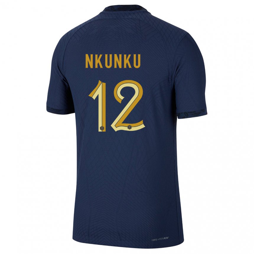 Mujer Camiseta Francia Christopher Nkunku #12 Azul Marino 1ª Equipación 22-24 La Camisa
