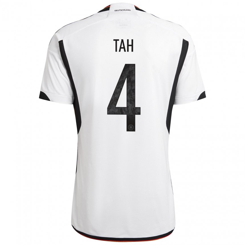 Mujer Camiseta Alemania Jonathan Tah #4 Blanco Negro 1ª Equipación 22-24 La Camisa
