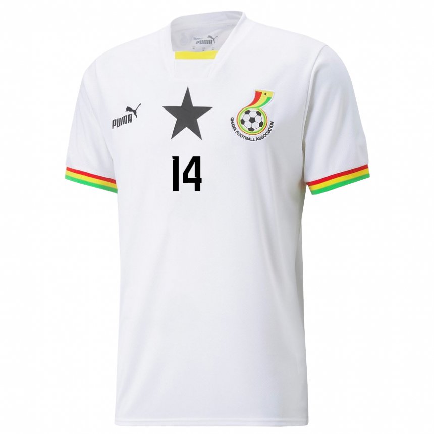 Mujer Camiseta Ghana Gideon Mensah #14 Blanco 1ª Equipación 22-24 La Camisa