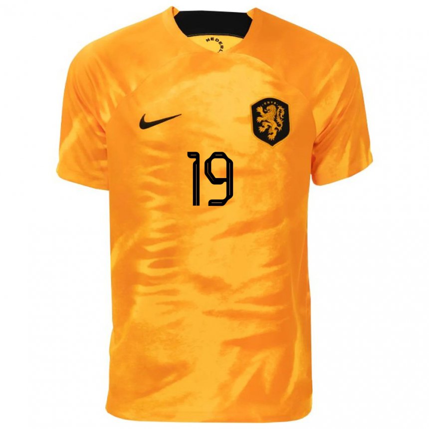 Mujer Camiseta Países Bajos Wout Weghorst #19 Naranja Láser 1ª Equipación 22-24 La Camisa