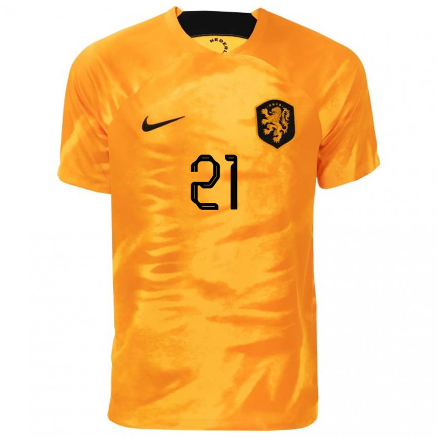 Mujer Camiseta Países Bajos Frenkie De Jong #21 Naranja Láser 1ª Equipación 22-24 La Camisa