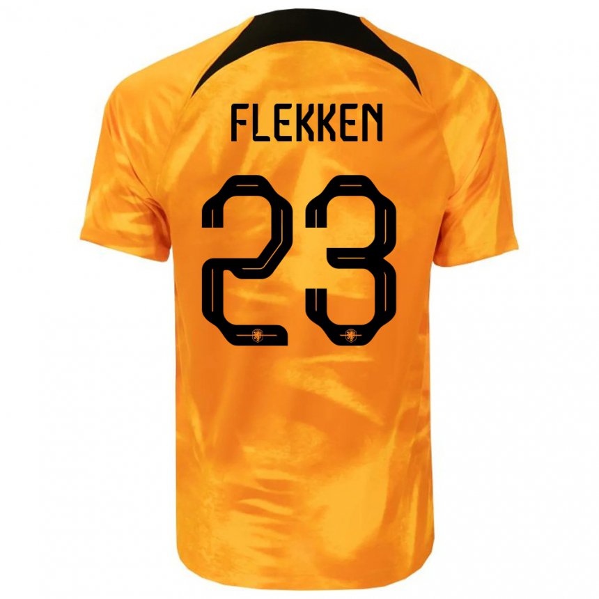 Mujer Camiseta Países Bajos Mark Flekken #23 Naranja Láser 1ª Equipación 22-24 La Camisa