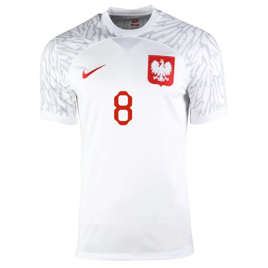 Mujer Camiseta Polonia Jakub Piotrowski #8 Blanco 1ª Equipación 22-24 La Camisa