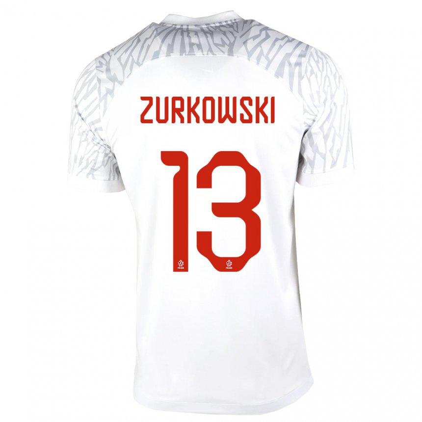 Mujer Camiseta Polonia Szymon Zurkowski #13 Blanco 1ª Equipación 22-24 La Camisa