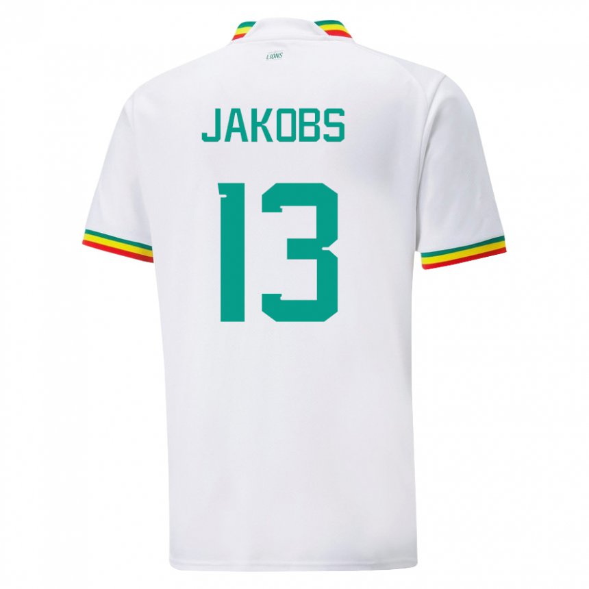 Mujer Camiseta Senegal Ismail Jakobs #13 Blanco 1ª Equipación 22-24 La Camisa