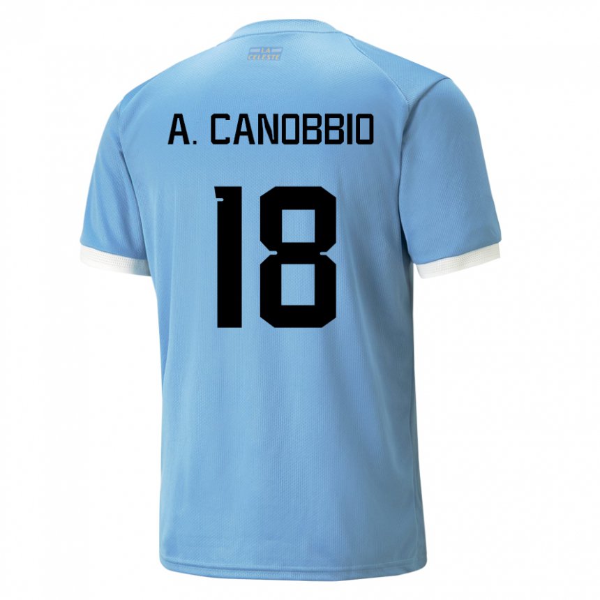 Mujer Camiseta Uruguay Agustin Canobbio #18 Azul 1ª Equipación 22-24 La Camisa