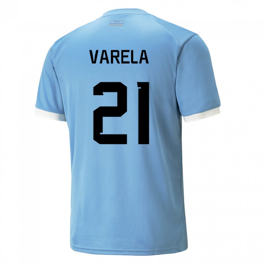 Mujer Camiseta Uruguay Gullermo Varela #21 Azul 1ª Equipación 22-24 La Camisa