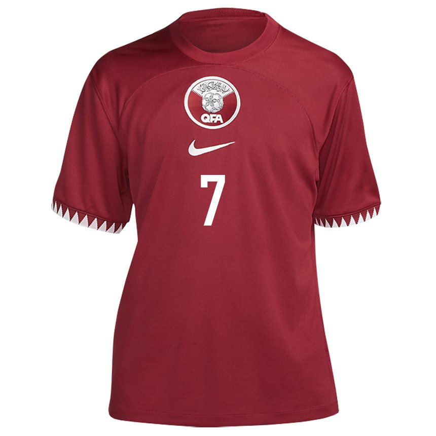 Mujer Camiseta Catar Ahmed Alaaeldin #7 Granate 1ª Equipación 22-24 La Camisa