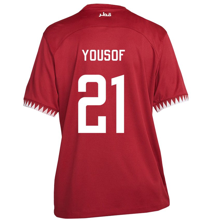 Mujer Camiseta Catar Yousof Hassan #21 Granate 1ª Equipación 22-24 La Camisa