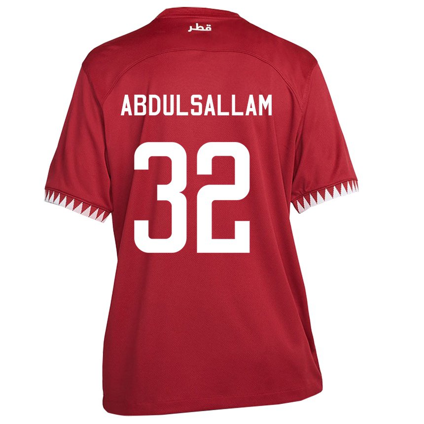 Mujer Camiseta Catar Jassem Gaber Abdulsallam #32 Granate 1ª Equipación 22-24 La Camisa