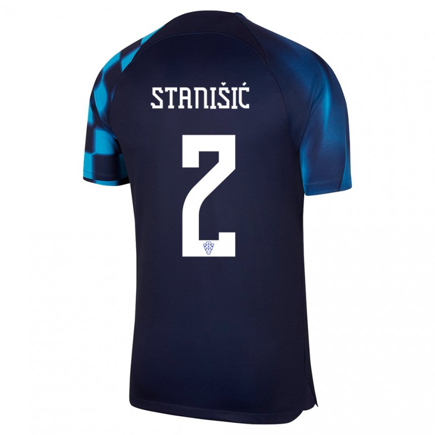 Mujer Camiseta Croacia Josip Stanisic #2 Azul Oscuro 2ª Equipación 22-24 La Camisa