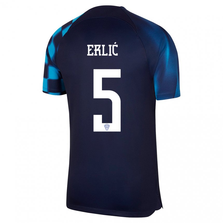 Mujer Camiseta Croacia Martin Erlic #5 Azul Oscuro 2ª Equipación 22-24 La Camisa