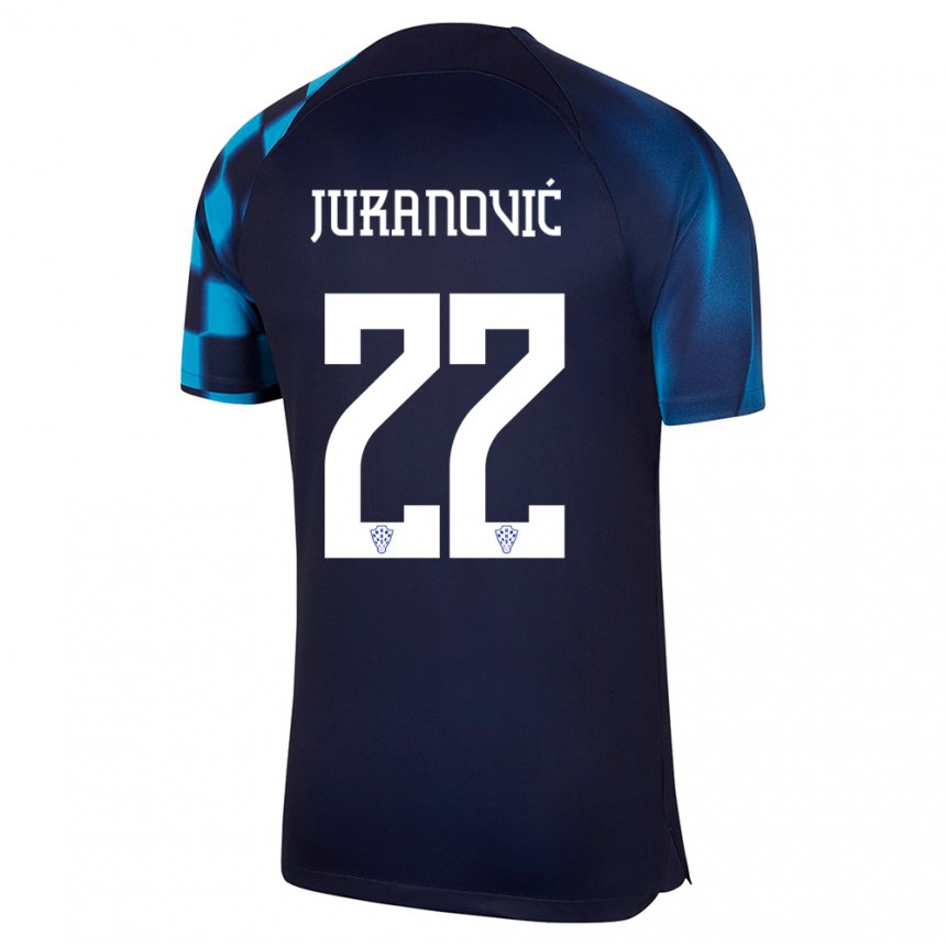 Mujer Camiseta Croacia Josip Juranovic #22 Azul Oscuro 2ª Equipación 22-24 La Camisa