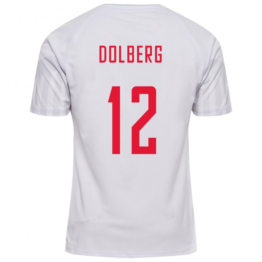 Mujer Camiseta Dinamarca Kasper Dolberg #12 Blanco 2ª Equipación 22-24 La Camisa