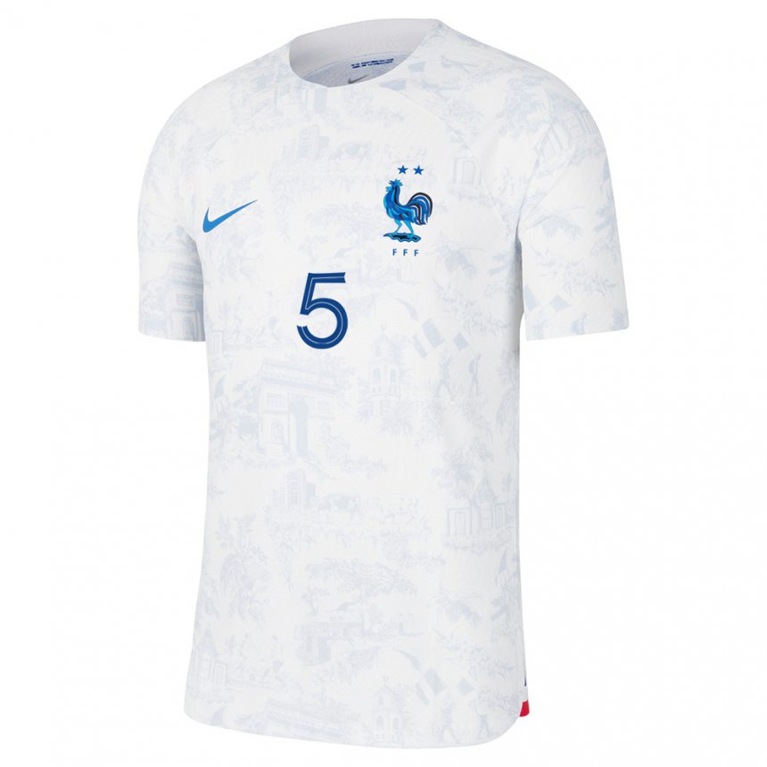 Mujer Camiseta Francia Jules Kounde #5 Blanco Azul 2ª Equipación 22-24 La Camisa