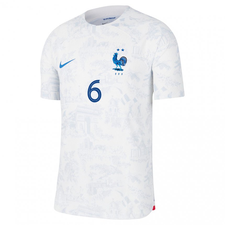 Mujer Camiseta Francia Eduardo Camavinga #6 Blanco Azul 2ª Equipación 22-24 La Camisa