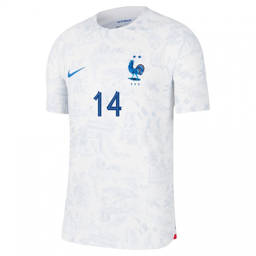 Mujer Camiseta Francia Matteo Guendouzi #14 Blanco Azul 2ª Equipación 22-24 La Camisa