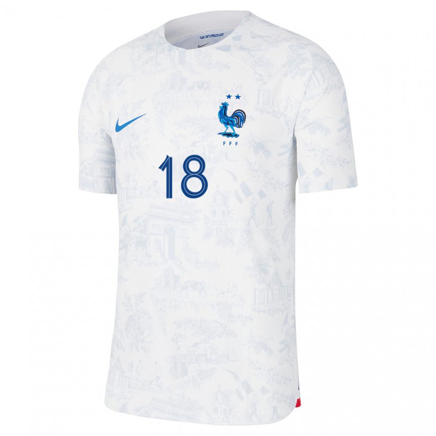 Mujer Camiseta Francia Benoit Badiashile #18 Blanco Azul 2ª Equipación 22-24 La Camisa