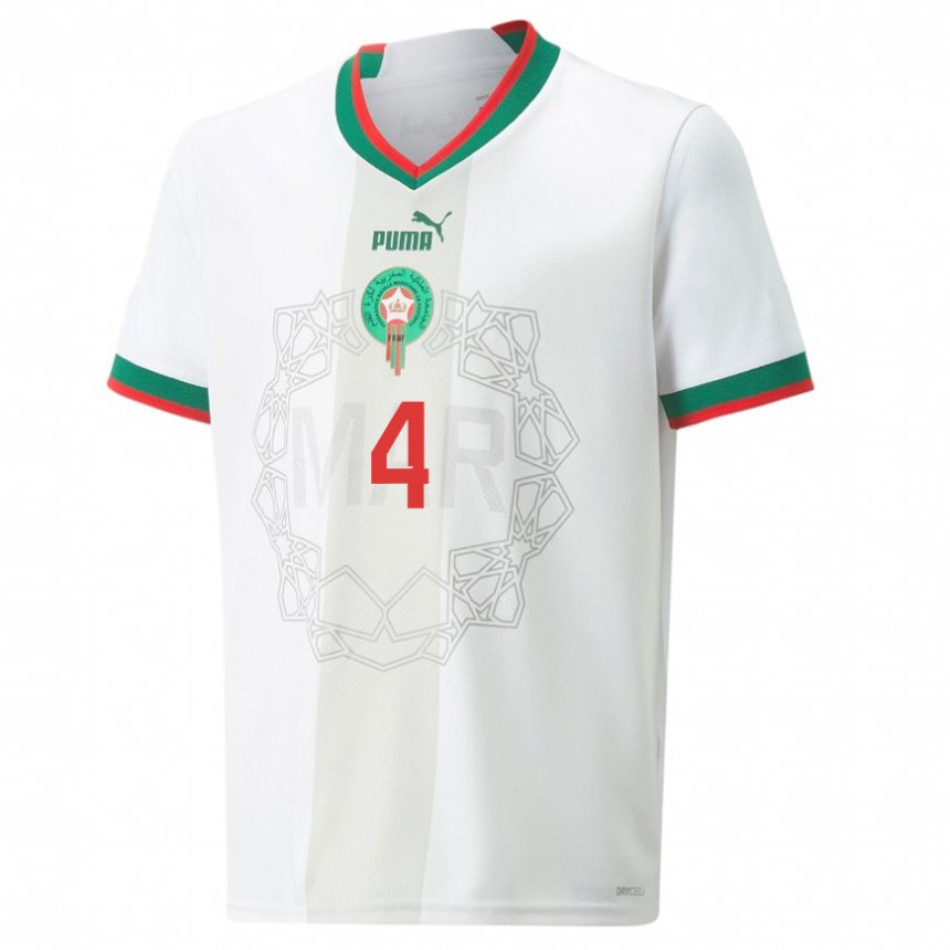 Mujer Camiseta Marruecos Soufiane Amrabat #4 Blanco 2ª Equipación 22-24 La Camisa