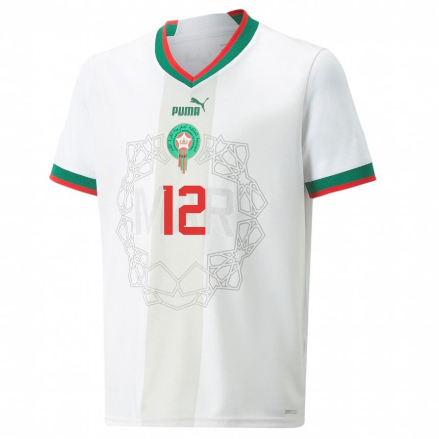 Mujer Camiseta Marruecos Munir Kajoui #12 Blanco 2ª Equipación 22-24 La Camisa