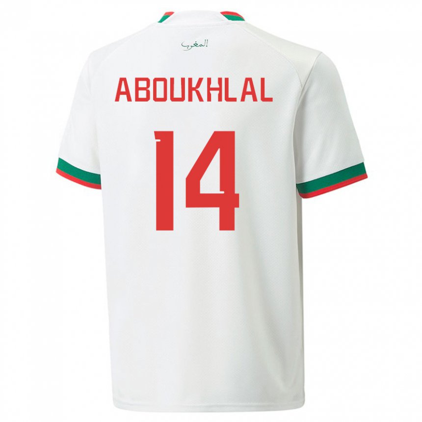 Mujer Camiseta Marruecos Zakaria Aboukhlal #14 Blanco 2ª Equipación 22-24 La Camisa