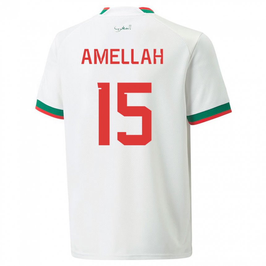 Mujer Camiseta Marruecos Selim Amellah #15 Blanco 2ª Equipación 22-24 La Camisa