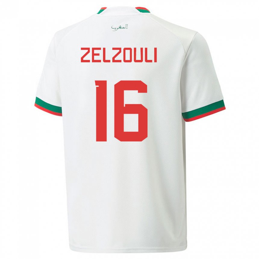 Mujer Camiseta Marruecos Abdessamad Zelzouli #16 Blanco 2ª Equipación 22-24 La Camisa